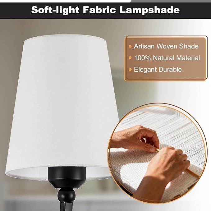Bathroom Vanity Light, Matte Black Bathroom Light Fixtures, 2-Light Lighting Fixtures Over Mirror, Modern Wall Sconce with Flared White Fabric Shade, E26 Socket(ETL Listed)