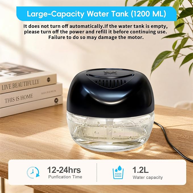 Water Based Air Purifier with Essential Oil Diffuser Pack, Air Washer with 7 Color LED Night Light, Air Revitalizer Includes 6x10ml Essential Oil Aroma Diffuser for Home, Office, Pet