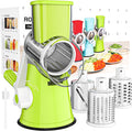 Cambom Rotary Cheese Grater Hand Crank Cheese Shredder for Fresh Cheese, Vegetable, Nuts,Non-slip Suction Base，Three Blades,Green