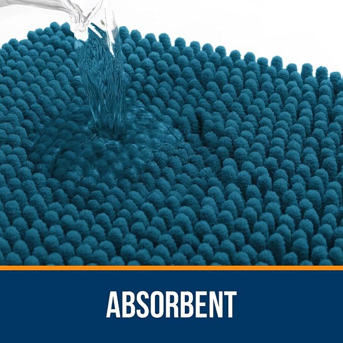 OLANLY Large Bathroom Rugs 59x35, Extra Soft Absorbent Chenille Bath Rugs, Rubber Backing Quick Dry, Machine Washable Bath Mats for Bathroom Floor, Tub and Shower, Home Decor Accessories, Peacock Blue