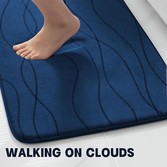 YIHOUSE Bathroom Rugs Set 3 Piece, Memory Foam Bath Mat Navy Blue | Ultra Soft, Absorbent, Non-Slip, Machine Washable, for Bathroom, Sink and Toilet