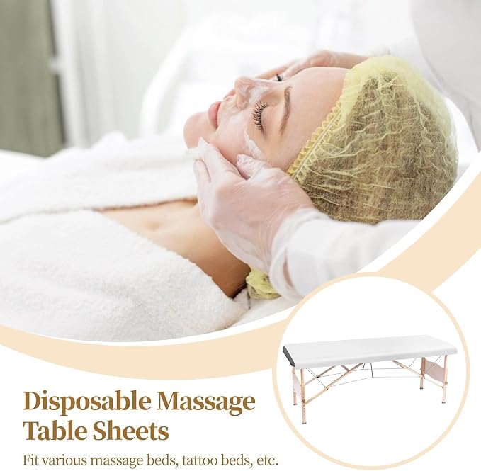 100 PCS Disposable Massage Table Sheets, 71 x 31.5 in Breathable Non-Woven Fabric Tattoo Bed Covers, Single Use Hygiene Sheet for SPA Centers, Beauty Salons, Hotels