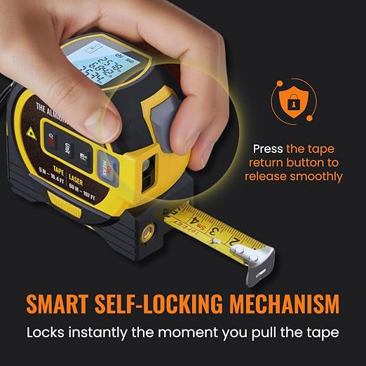 The Almighty Ruler Laser Tape Measure | Laser Distance Measurer, Heavy-Duty Tool with Cross Marking Feature, Smart Range Finder, Easy-Read Display, Ft & Metric Measurement | 131 ft | 43 yd | 40 m