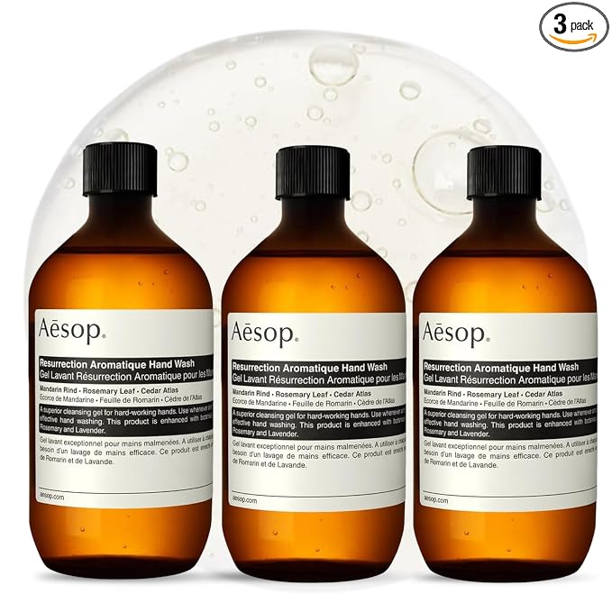 Aesop Resurrection Aromatique Hydrating Hand Wash Refill | Gentle Non-Drying Soap with Mandarin Rind, Rosemary & Lavender | Moisturizing Kitchen & Bathroom Soap | 16.9 oz (Pack of 3)