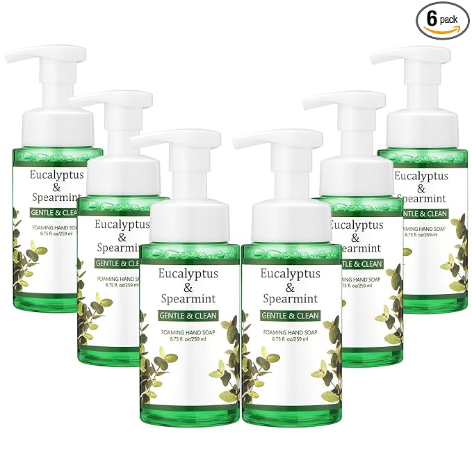 6 Pack Eucalyptus Mint Foaming Hand Soap with Pump Care Moisturizing Liquid Gentle Scented Foam Hand Wash 2026 New Year Gifts for Kitchen Bathroom Family Teacher Staff 8.75 Fl. oz