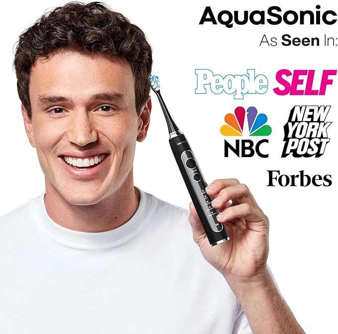 Aquasonic Black Series PRO – Ultra-Whitening Electric Toothbrush – 5 Modes & Smart Timers – Premium Travel Case & 6 Proflex Brush Heads – ADA Accepted Toothbrush (Pack of 2)