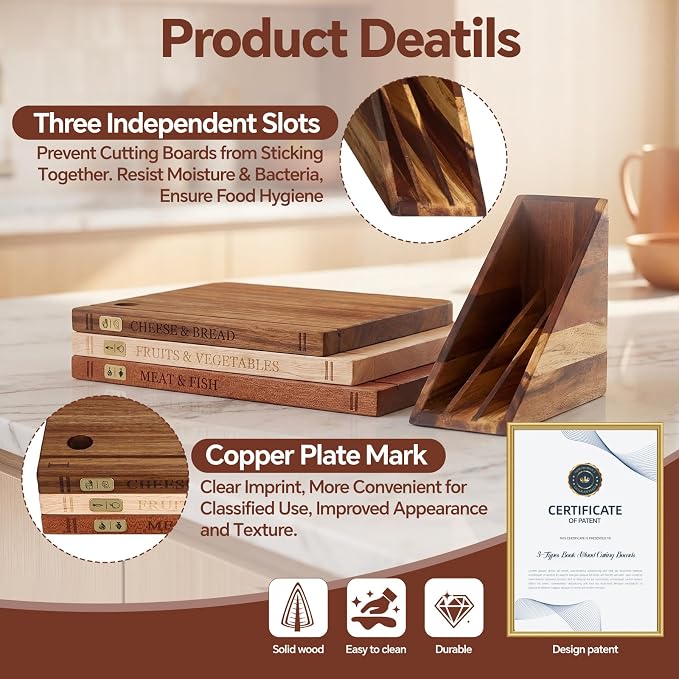 Wood Book Cutting Board Set with Stand, Wooden Cutting Boards for Kitchen,Knife Friendly Decorative Board that Look Like Books, Easy to Store & Clean,Unique Gift for Book Lovers & Home Cooks