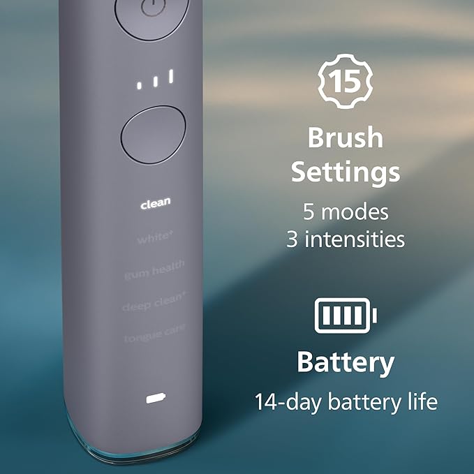 Philips Sonicare DiamondClean Smart 9500 Electric Toothbrush - Sonic Toothbrush with App, Pressure Sensor, 15 Brushing Settings, Replacement Reminder, USB Charging Travel Case, Grey, Model HX9923/41