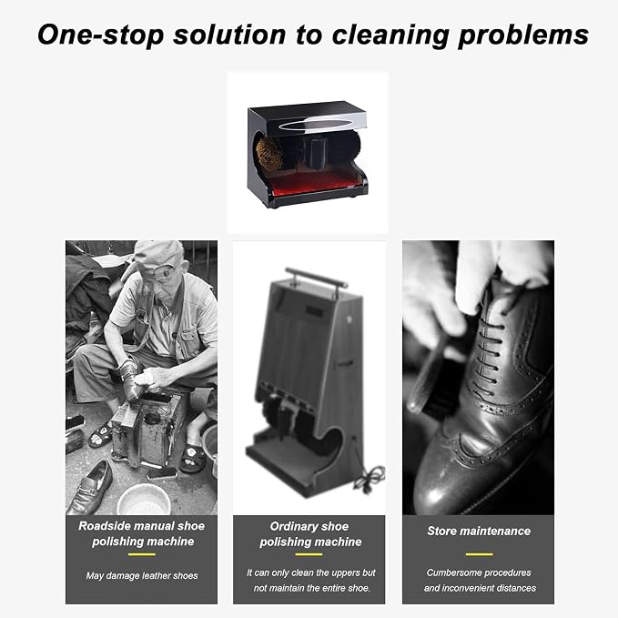Shoe Polisher Machine, Automatic Shoe Shine Machine Induction Soft | Durable composite board and steel build for commercial use. Features soft polish and hard dust brushes for gentle, effec