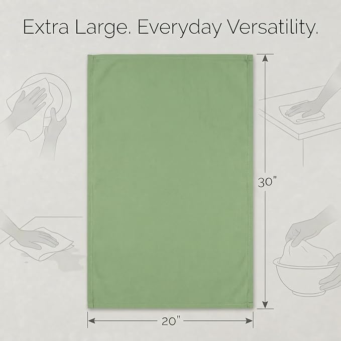 Urban Villa Kitchen Towels 100% Cotton Dish Towels for Kitchen(Set of 6)20”x30” Dish Cloths Highly Absorbent Kitchen Linen Set with Hanging Loop Perfect for Drying Dishes Cleaning Hand Towels – Green