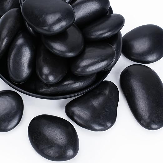 Pulovin 20 lbs Black Rocks for Landscaping, Planters, 2-3 Inch River Rocks | Decorative Black Stones for Plants, Flower Pots, Vase, Polished Garden Stones for Outdoor Landscaping, Walkways, Yard
