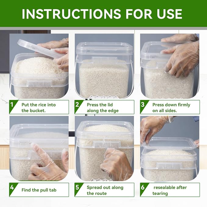 Food Storage Buckets with Lids - 4 Set Square Clear Plastic Containers, Airtight Pressure Seal & Handle for Kitchen Freezer Prep (Clear, 34 oz)