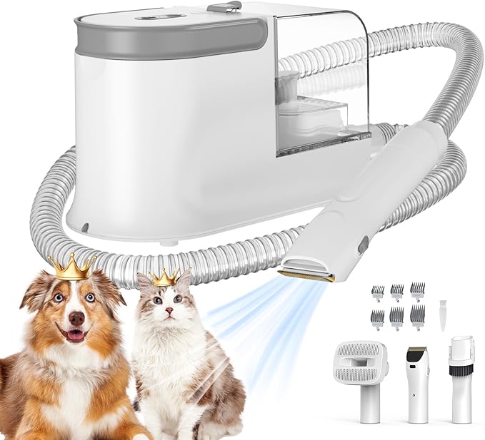Dog Grooming Vacuum, Dog Grooming Kit, 3 Suction Modes Dog Brush Vacuum with 5 Pet Grooming Tools (Off-white)