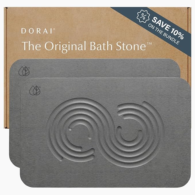 Dorai Home Stone Bath Mat Set - Premium Diatomaceous Earth Bath Floor Mats with Non-Slip Base, Fast-Drying Modern Shower Mat for Bathroom | Zen Slate, 2 Pack - 23.6"x15.4"