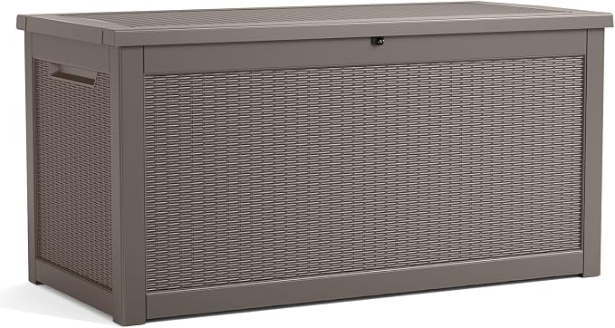 DRATO 320 Gallon Deck Boxes Outdoor Waterproof, Lockable Outdoor Storage Box for Patio Furniture Pool Supplies Garden Tools, Weatherproof Resin Storage Box for Backyard (Grey, 320 Gallon)