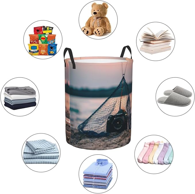 Starfish Fishing Nets Large Foldable Laundry Basket Hamper,Storage Basket Bin With Handles,For Bathroom,College