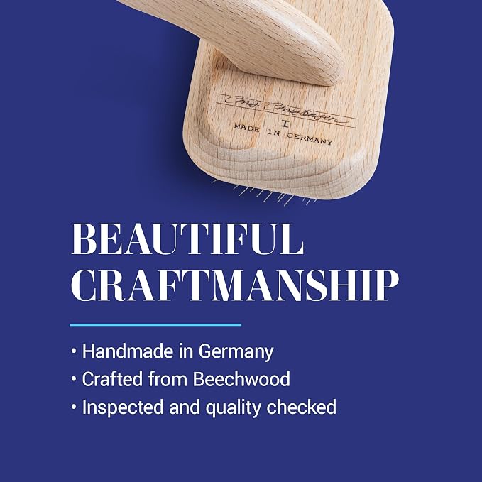 Chris Christensen Mark I Slicker Brush for Dogs, 12mm Pins, Groom Like a Pro, Handcrafted Lightweight Beechwood Ergonomic Handle, Stainless Steel Pins, A5I X-Small. Made in Germany.