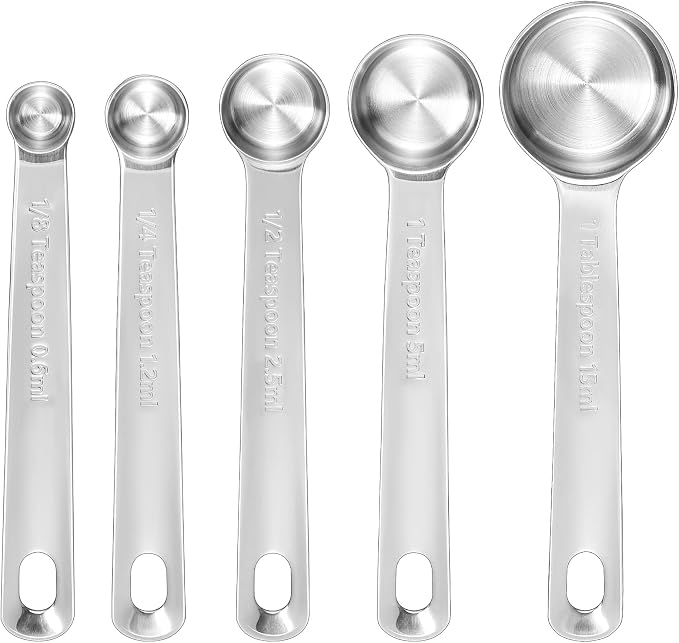KEAWELL Premium 5-Piece 18/10 Stainless Steel Measuring Spoons Set – Durable, Stackable, Dishwasher Safe – Nesting Design for Baking & Cooking (Silver, 5PC Measuring Spoons)