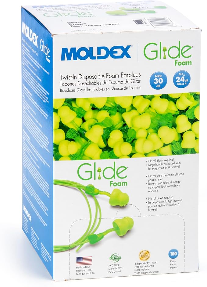 Moldex M6940 Twist in Earplugs, Foam, NRR 30, Green (100 per Dispenser)