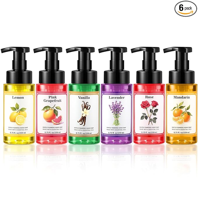 6 Pack Foaming Hand Soap with Pump Care Moisturizing Liquid Fresh Flavor Foam Hand Wash Employee Appreciation Gift Bulk 2026 New Year Gift for Kitchen Bathroom Family Teacher Doctor 8.75 Fl oz