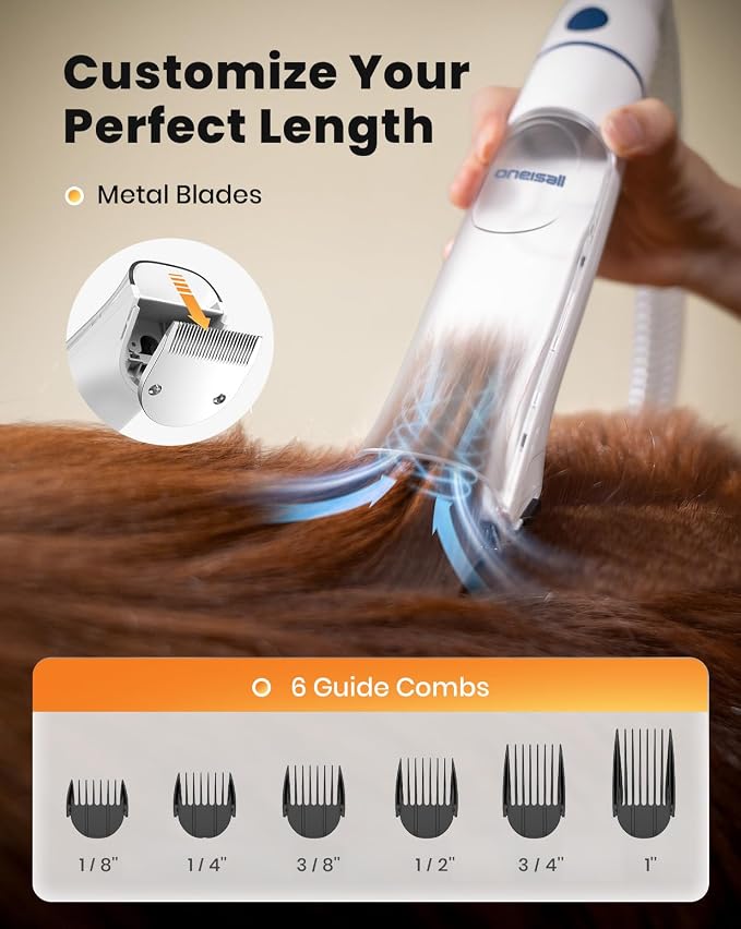 oneisall 8-in-1 Dog Grooming Vacuum & Dryer for Shedding/Drying/Trimming | Vacuum & Blower & Metal Blade Pet Clippers, Adjustable 7-Temp & 3 Air Levels, All-in-One Dog Grooming Kit, Storage bag