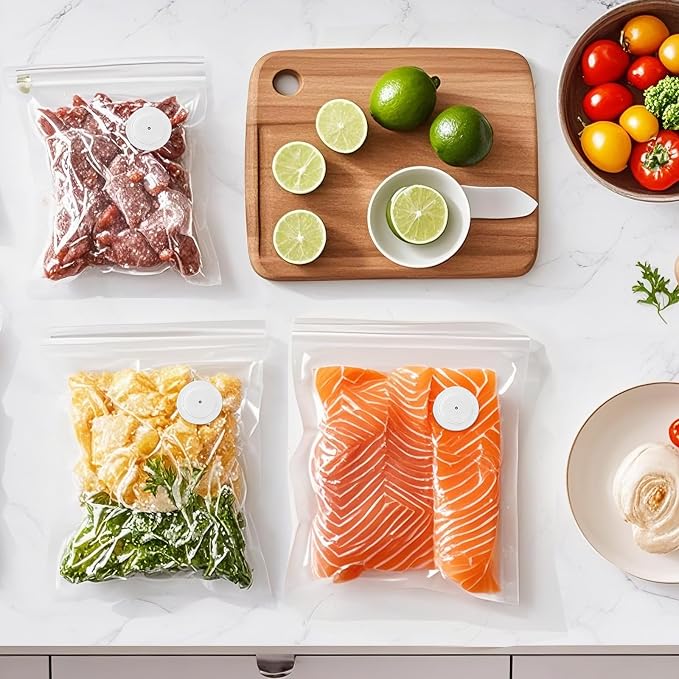 MEGAWISE Vacuum Zipper Bags 15Pcs (10 * 11in), BPA Free, Reusable Food Storage Bags with Air Valve for Sous Vide Cooking/Freezer/Microwave Heating, with 5 Seal Clips.