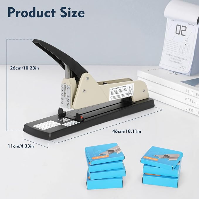 Heavy Duty Long Reach Stapler, 7000 Staples in Various Sizes with 30-200 Sheet Capacity,Long Arm Stapler,9.84”Adjustable Stapling Depth for Booklets & Office Document, Fixable Paper Guide