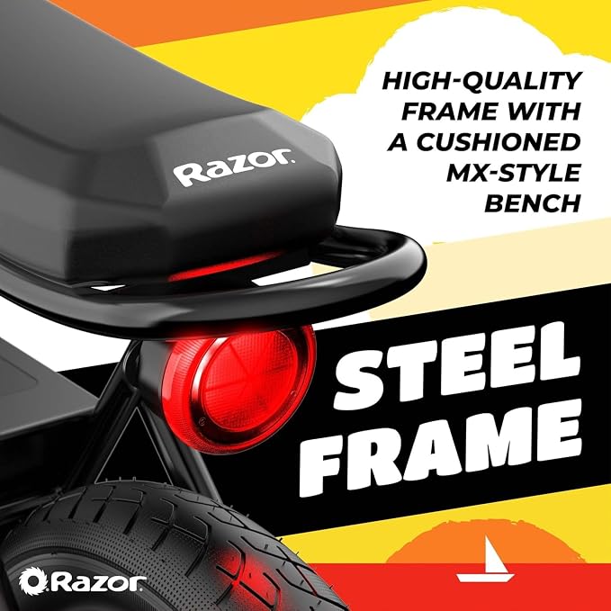 Razor Rambler 16 – 36V Electric Minibike with Retro Style, Up to 15.5 MPH, Up to 11.5 Miles Range, Wide, Rugged 16" Air-Filled Tires, Powerful 350 Watt Hub-Driven Motor | 140 lb Max Weight – 24V Battery, Up to 14 Mph, 30-Min Ride Time, Twist-Grip Throt...