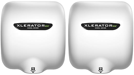 XLERATOReco Hand Dryer, Excel Dryer, XL-BW-ECO-1.1N High Speed Commercial Hand Dryer, White Thermoset Cover, Automatic Sensor, Surface Mounted, Noise Reduction Nozzle, LEED Credits 110/120 Volts