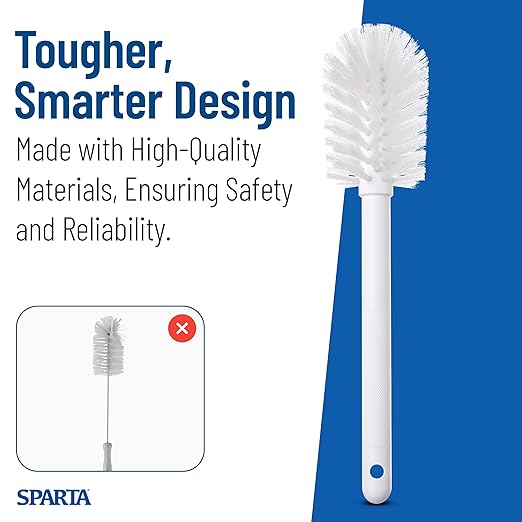 SPARTA 11" Nylon Dish Brush with 2.75" Round Head, Wide-Mouth Bottle and Bowl Cleaning Brush, Commercial Kitchen Use, White (Pack of 6)