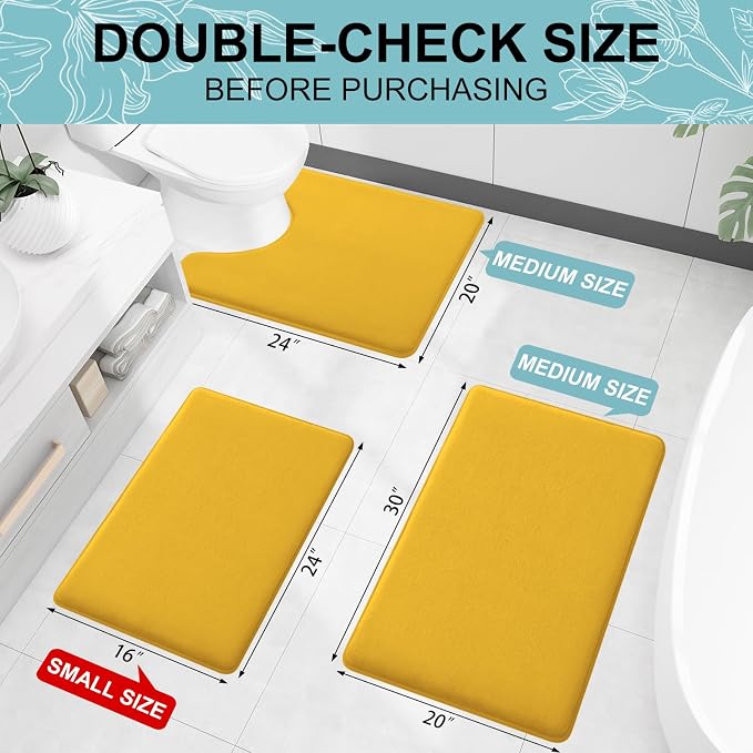 Smiry Memory Foam Bath Mat 59x24, Extra Soft and Absorbent Bathroom Mats, Non Slip Washable Carpet for Floor, Shower and Tub, Yellow
