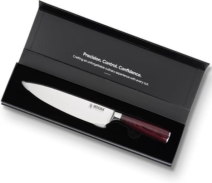 Chef Knife, 8 Inch High Carbon Stainless Steel Sharp Kitchen Knife with Ergonomic Pakkawood,Gift Box for Family & Restaurants 8-Inch Chef Knife, High-Carbon Stainless Steel Kitchen Knife