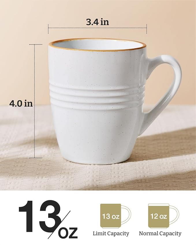famiware Jupiter Coffee Mugs Set of 8, 13 oz Coffee Mug, Microwave and Dishwasher Safe, Coffee Cups with Handle for Coffee, Tea, Cocoa, Milk, White