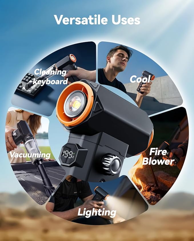 MUXNW 130000RPM 2-in-1 Blower & Vacuum Electric Air Duster | 2-in-1 blow&vac washable filter overclock130kRPM 100-speed digital display LED light nozzle&filter 8000mAh PC/car/home