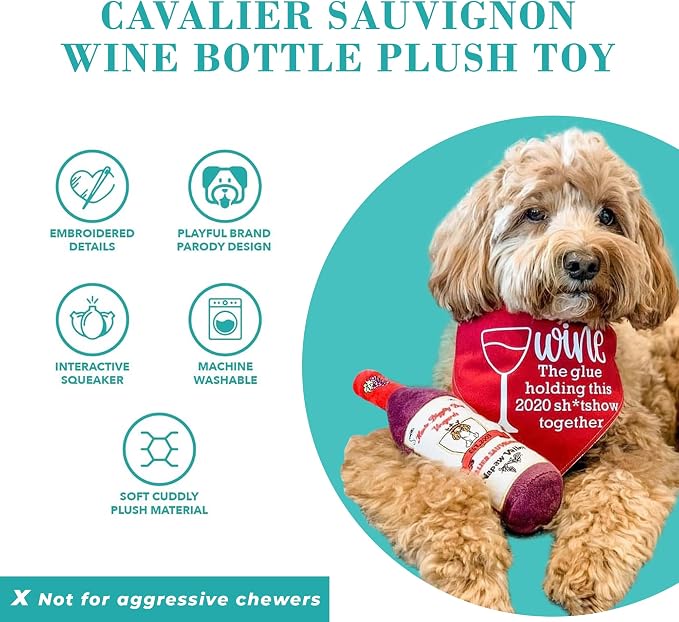 Haute Diggity Dog Cavalier Sauvignon, Plush Designer Dog Toys with Interactive Squeaker, Stimulating Pet Enrichment, Machine-Washable & Safe Materials for All Breeds, One Size