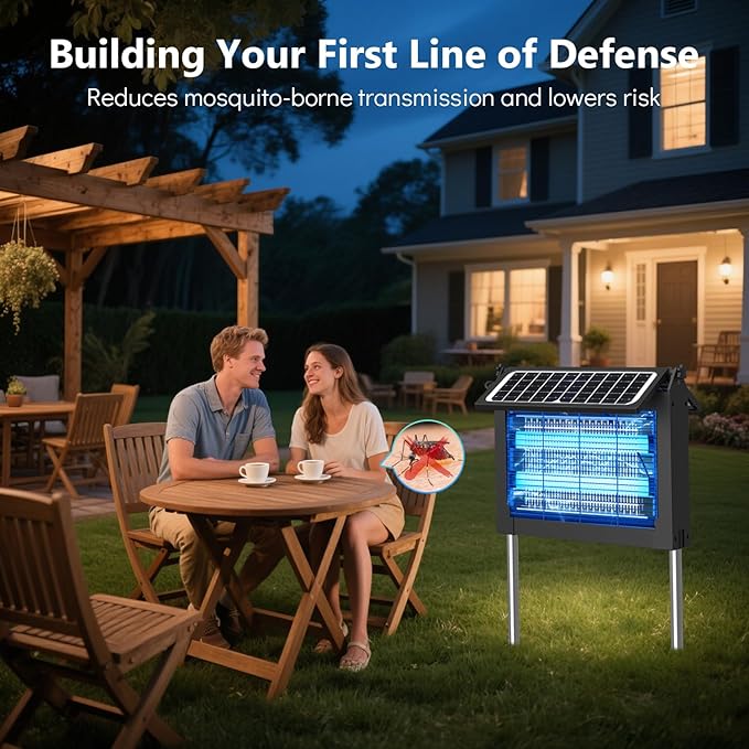 OnBeam Solar Bug Zapper Outdoor with Dual Solar Panel, 4500V Mosquito Zapper Waterproof Rechargeable Electric Fly Zapper, Cordless Fly Trap Mosquito Killer for Backyard, Patio, Garden, RV Camping