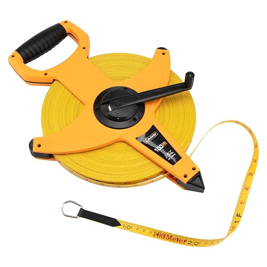 LAND 300FT/91M Heavy Duty Fiberglass Tape Measure - 1/2-Inch Wide, Dual Inch/Metric Scale, Durable Open Reel Measuring Tape for Surveying, Engineering, Runway Construction