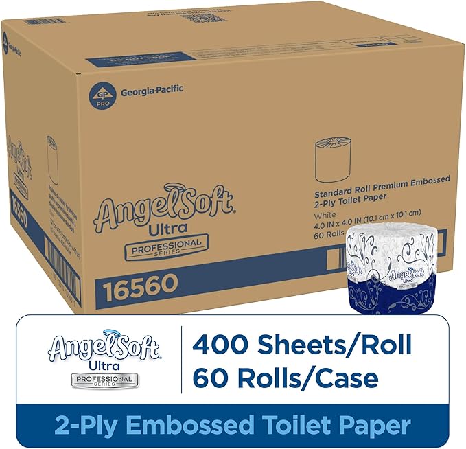 Georgia-Pacific Angel Soft Ultra Professional Series 2-Ply Embossed Toilet Paper by GP PRO (Georgia-Pacific), 16560, Paper, 60 Count (Pack of 1), White, 24000 sheets per case