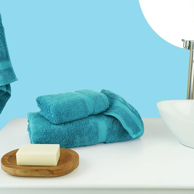 Chakir Turkish Linens Personalized 3 Piece Towel Set, 100% Cotton Luxury Turkish Towels for Bathroom, Soft Absorbent Towel Set with Bath Towel Hand Towel and Washcloth, Aqua
