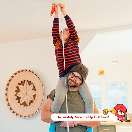 Handy Famm Kids Tape Measure – 8ft Red Bird Retractable Measuring Tape with Level & Protractor, STEM Montessori Tool, Toddler Safe, Gift for Boys & Girls Ages 3+