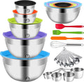 WEPSEN Mixing Bowls with Lid Set, 25PCS Kitchen Utensils Metal Bowl Stainless Steel Nesting Bowls, Measuring Cups and Spoons, Egg Whisk for Baking Prepping Cooking Serving Supplies