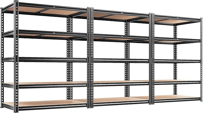 REIBII 3 Pack Garage Shelving,5 Tier Heavy Duty Metal Racks for Warehouse | 2400 lb per unit,36"W x 16"D x 72"H,adjustable split design,rolled-edge posts,for basement,pantry,workshop and stockroom