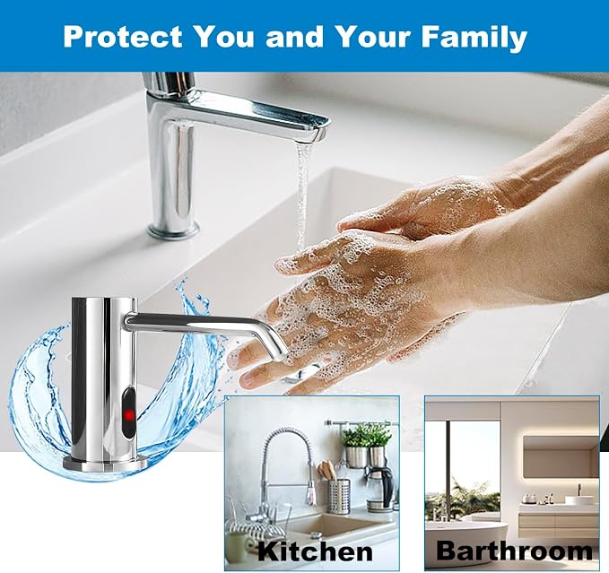 Touchless Automatic Soap Dispenser for Kitchen Bathroom Sink Built in Liquid Commercial Electric Soap Dispenser with Bottle and Pump Chrome Platingd