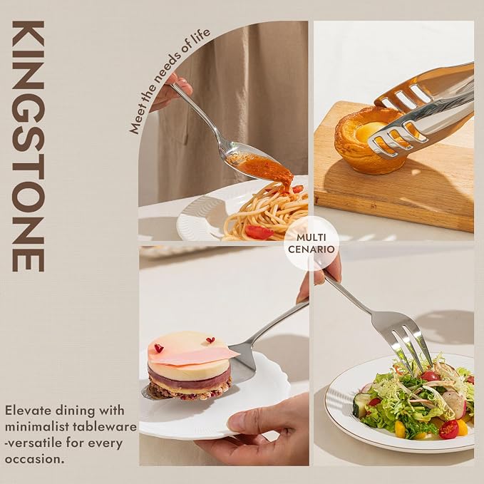 8 Piece 18/10 Serving Utensils Set, Stainless Steel Serving Set | Large Serving Utensils, Slotted Spoon, Serving Spoon, Fork, Tong, Soup Ladle, Cake Server for Buffet, Parties, Kitchen