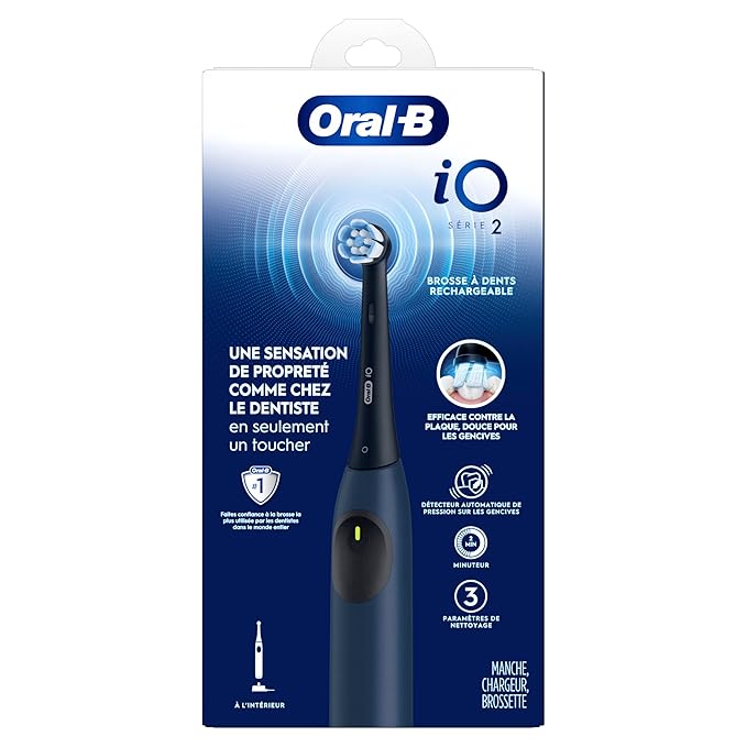 Oral-B Rechargeable Electric Toothbrush, iO2, 3 Cleaning Modes, Automatic Pressure Sensor to Protect Gums, Dark Blue
