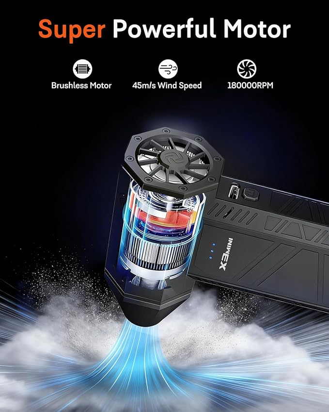 Compressed Air Duster, 180000RPM Electric Air Duster, Rechargeable Cordless Air Blower with 3-Gear Turbo Fan, Canned Air Alternative for Keyboard, PC, Computer, Car, Home & Outdoor Use (Pure Black)
