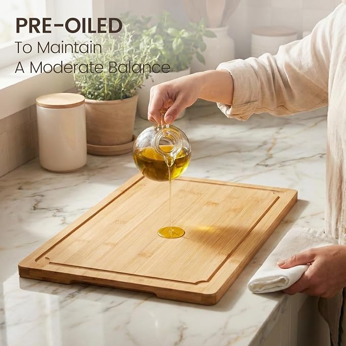 Extra Large Cutting Board Set of 3, Bamboo Cutting Boards for Kitchen with Juice Groove and Handles Kitchen Chopping Board for Meat Cheese board Heavy Duty Serving Tray, Empune