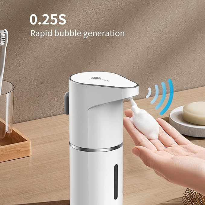 Automatic Touchless Foam Soap Dispenser, Touchless, Rechargeable, 350ml, with Adjustable 3-Speed Foam & Motion Sensor