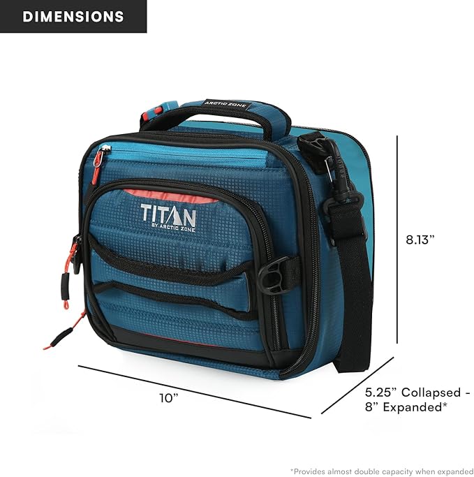 Titan High Performance Fridge Cold Expandable Insulated Lunch Box - Blue | Durable, insulated lunch bag with leak proof, easy clean lining, keeps food fridge cold up to 6 hours, for adults and kids