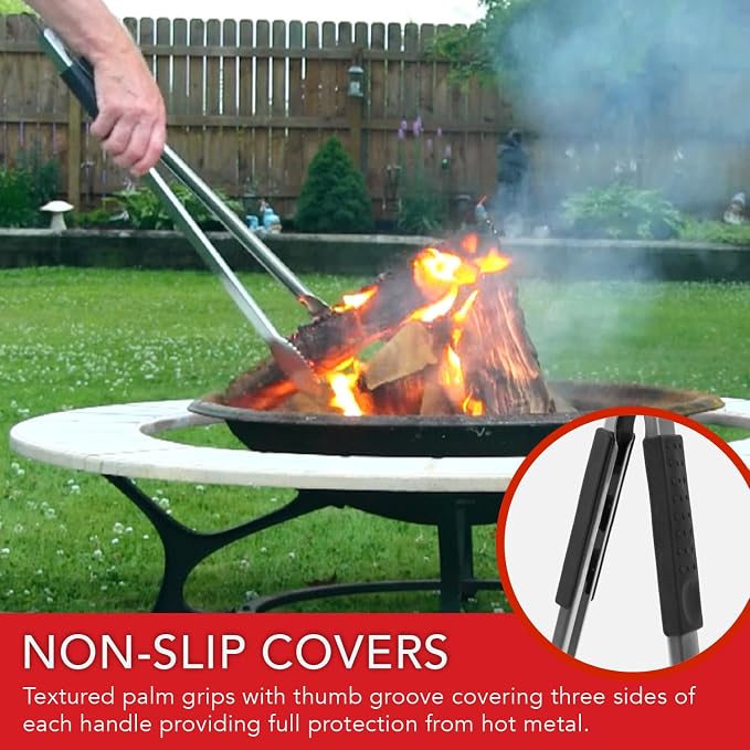 Fire Pit Wood Tongs 24-inch Long for Loading (12 lbs. Max Lift) with Safety Hand Grips for Fire Rings, Campfires, and Fireplaces, Outdoor or Indoor